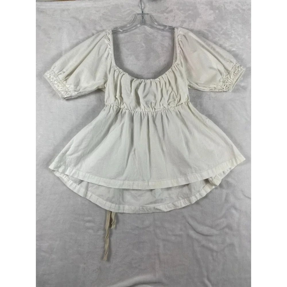 Free People Blouse Top Women Sz S White Milkmaid Cut Out Back Tie Cottage